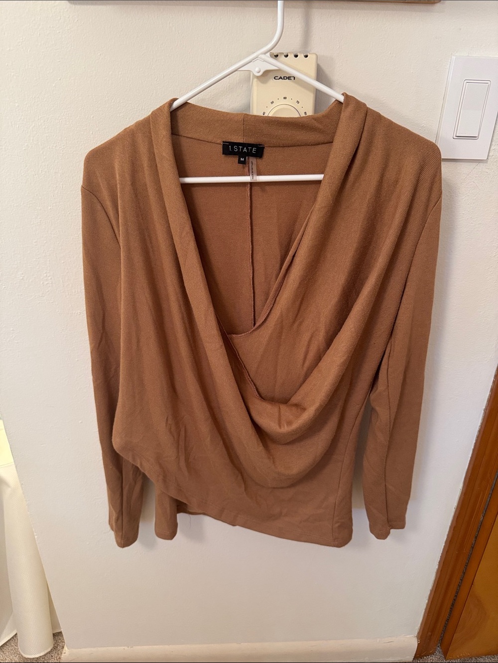 STATE Draped Cowl Neck Sweater in Caramel Brown